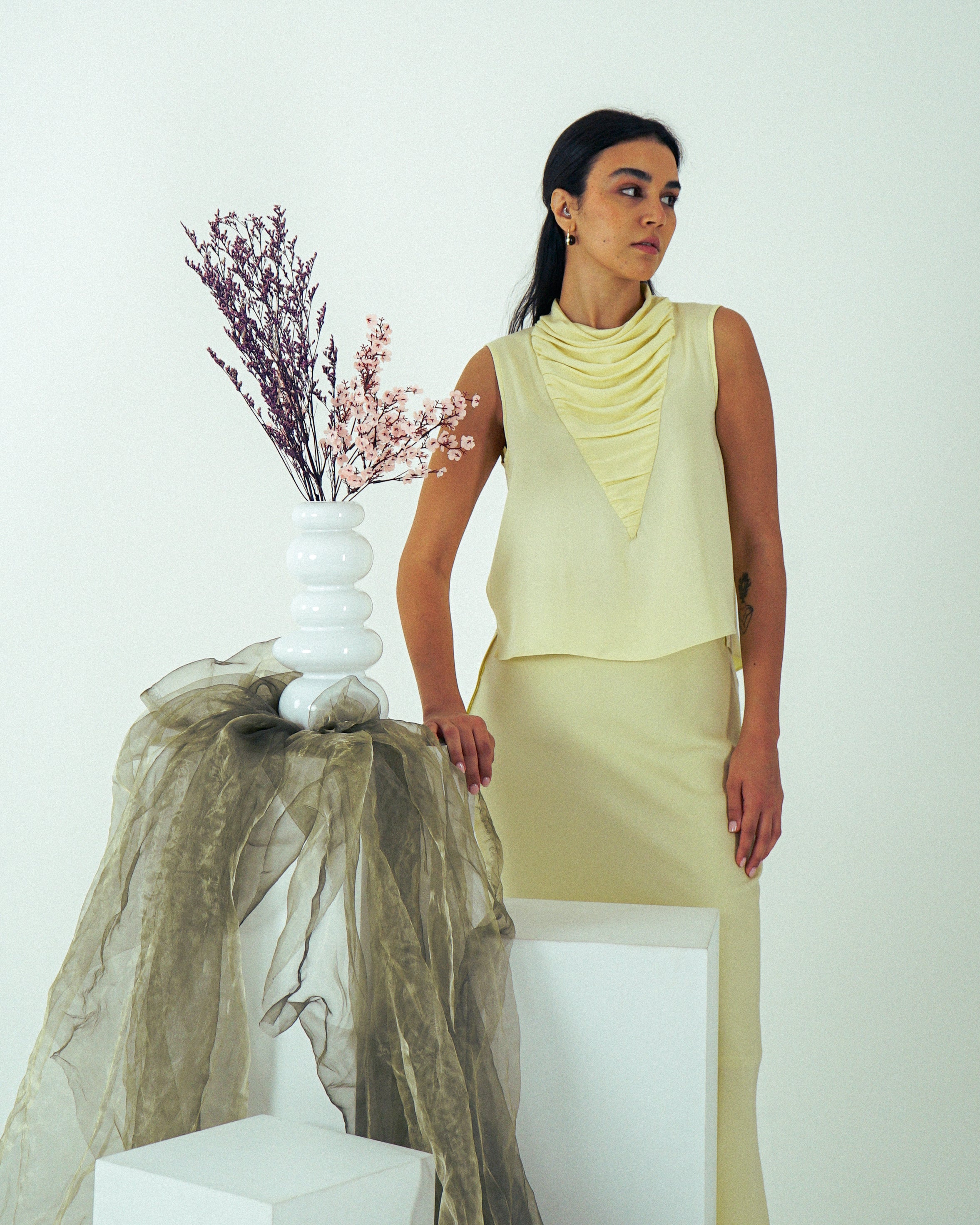 Shanbar Asymmetric Top – Draped Summer Rayon in Butter Yellow