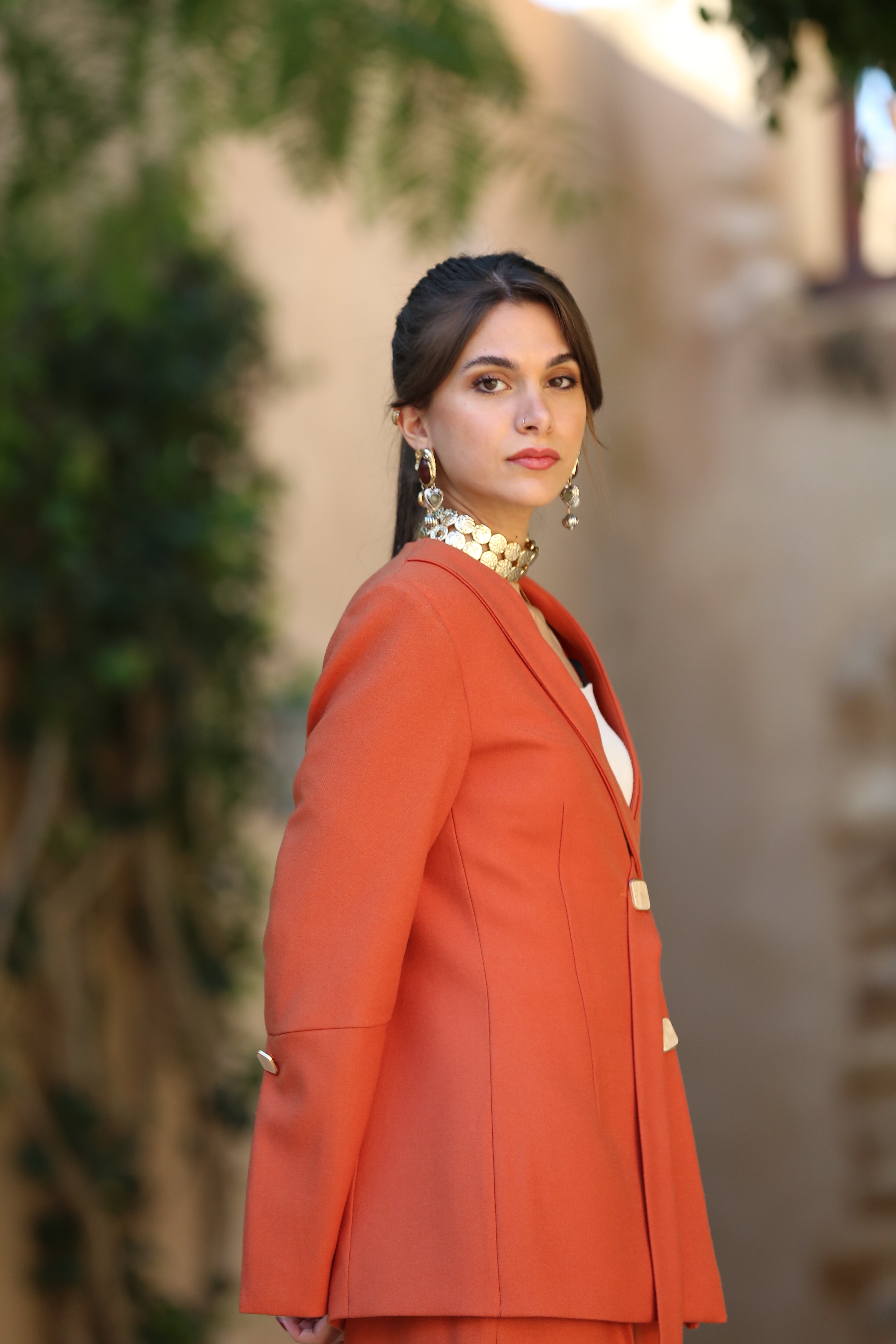 Structured Single-Breasted Wool Blazer – Terracotta
