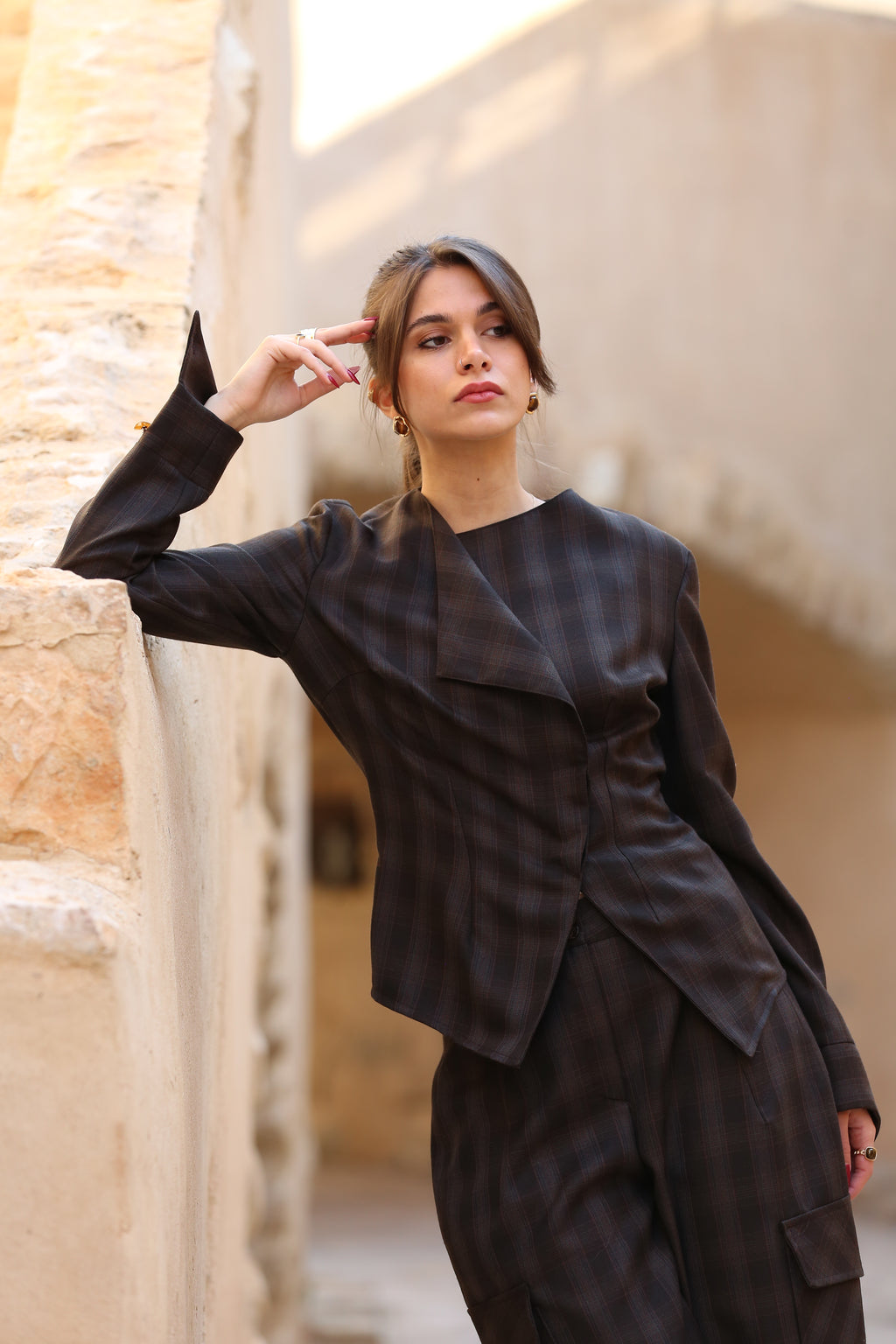 Asymmetrical Fitted Blazer with Open Flap