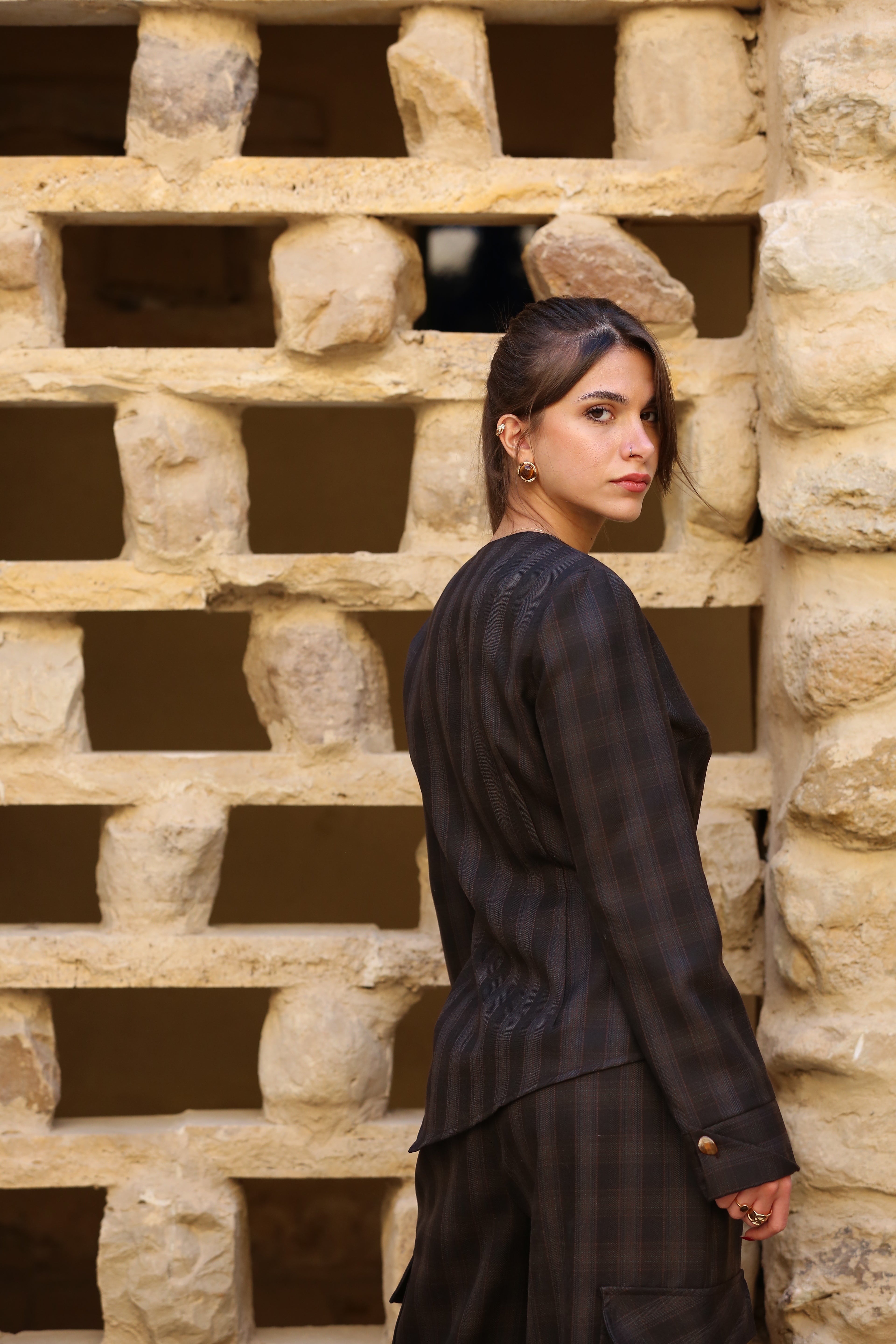 Asymmetrical Fitted Blazer with Open Flap