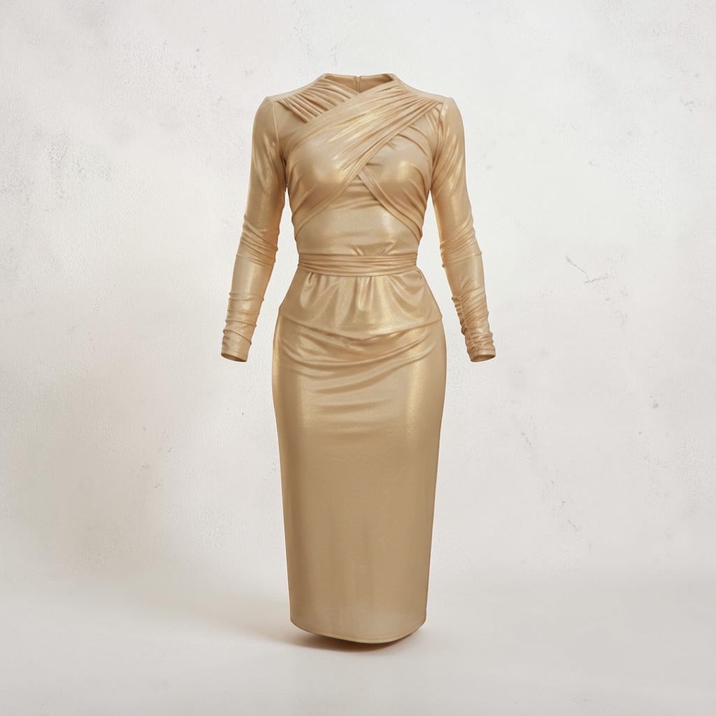 Gold Slip Waistline Midi Skirt