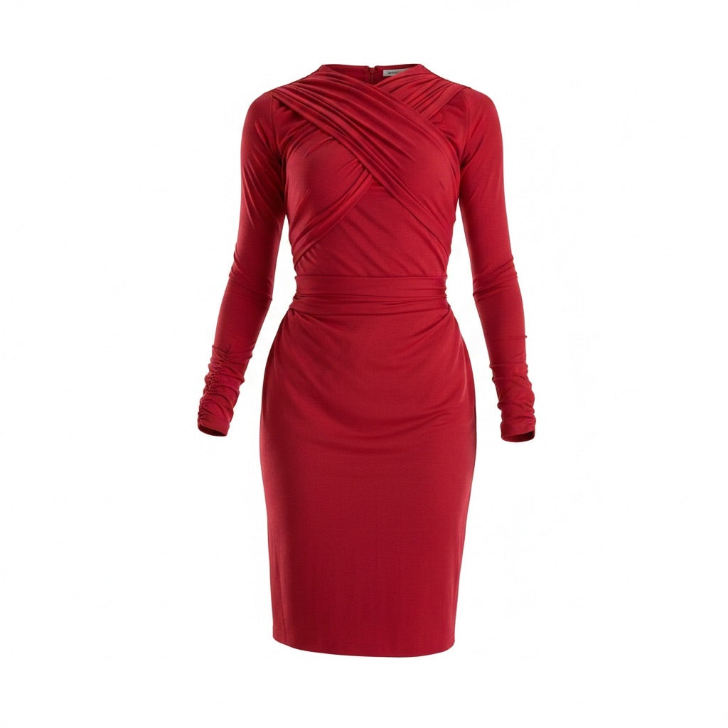 Draped Cross-Wrap Bodycon Dress